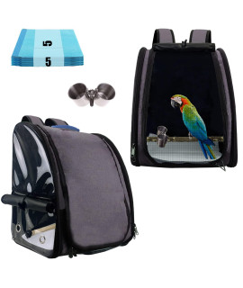GABraden Bird Carrier Backpack Travel Parrot Bag Cage with Portable Stand and Feeding Cans,Waterproof Pads,Breathable Bird Travel Backpack,Bird Travel cage Parrot pet Backpack?Gray?