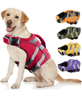 Kuoser Dog Life Jacket With Reflective Stripes, Adjustable High Visibility Dog Life Vest Ripstop Dog Lifesaver Pet Life Preserver With High Flotation Swimsuit For Small Medium And Large Dogs