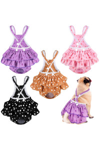 Nuanchu 4 Pieces Diaper Dog Sanitary Pantie With Adjustable Suspender Washable Reusable Puppy Sanitary Panties Polka-Dot And Striped Dog Underwear Diaper For Girl Dogs (S)