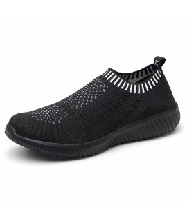 Konhill Womens Casual Walking Shoes - Breathable Mesh Work Slip-On Sneakers 75 Us,Blackblack,38