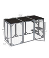 PawHut Wooden Outdoor Cat House Catio Kitten Enclosure Indoor Cage with Asphalt Roof, Multi-Level Platforms and Large Enter Door - 71" L, Grey