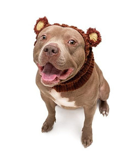 Zoo Snoods Fuzzy Bear Dog Costume - No Flap Ear Wrap Hood for Pets (Large)