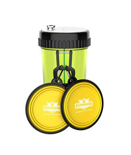 3-In-1 Travel Pet Feeding Containers-Complete 5-PC Set of 2 Collapsible Bowls, 1 Dual Sided Bottle for Food and Water, 2 Carabiner Clips by Petmaker