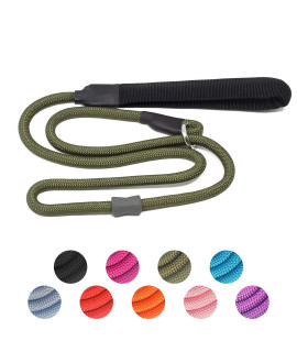 Strong Slip Rope Dog Training Leash (4ft) - Heavy Duty Durable Braided Nylon Lead with Rubber Stopper & Padded Handle - No Pull Walking Climbing for Medium Large Dogs (Army Green, 1/2 x 4ft)