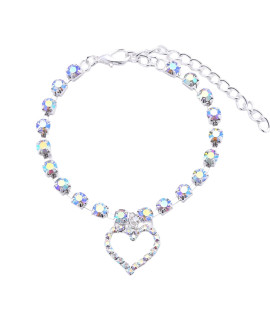 Leasote Pet Diamond Necklace Collars, Bling Heart-Shaped Pendant Cat Rhinestones Necklace, Adjustable Dog Jewelry Collar For Small Cats Puppy Necklace Suit For Pet Wedding Birthday Party Multicolor L