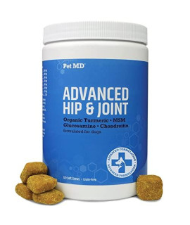 Pet MD Glucosamine for Dogs | Dog Joint Supplement with Glucosamine, Chondroitin & MSM - Inflammatory Pain Relief Chews for Hip & Joints - Bacon Flavored - Includes Yucca & Turmeric - 120 Ct