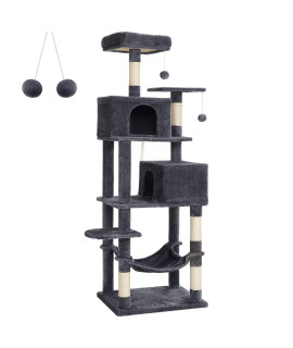 FEANDREA Cat Tree, 75.2-Inch Tall Cat Tower with Scratching Posts, Hammock, Cat Caves, Padded Perch, Cat Activity Center, Smoky Gray UPCT191G01