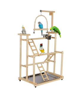 Edudif 3 Layers Wood Bird Playground Large Parrot Playstand Bird Perch Stand Bird Gym Playground Playpen for Cockatiel Parakeet Parrot (with Installation Notes)