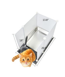 MEEXPAWS Stainless Steel Litter Box for cats (18AA14AA4A) Non Stick Odor control Metal cat Litter Scoop cat Litter mat Splash guard Easy clean