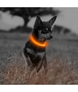 Illumifun Led Dog Collar, Usb Rechargeable Glowing Pet Safety Collar, Adjustable Nylon Webbing Light Up Collars For Your Puppy (Orange3, X-Small)