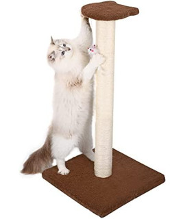 Cat Scratching Post, SEIOHW 32" Scratch Post with Sisal Rope, Tall Cat Scratcher with Bell Mouse Toy & Cat Head Perch, Scratching Post for Indoor Cats, Brown
