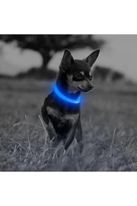 Illumifun Small Led Dog Collar, Usb Rechargeable Glowing Pet Safety Collar, Adjustable Nylon Webbing Light Up Collars For Your Pups (Blue-2 Reflective Strip, X-Small)