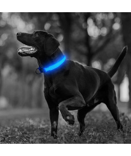 Illumifun Light Up Dog Collar, Usb Rechargeable Glowing Pet Safety Collar, Reflective Led Dog Collar For Your Dogs Walking At Night (Blue-3 Reflective Strip, Large)