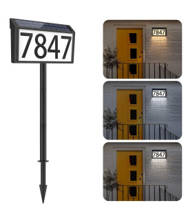 Solar Powered Address Sign House Numbers Waterproof, 3 Lighting Modes Led Illuminated Address Wall Plaque With Stakes, Outdoor Wall Mounted In Ground Address Number For Home Yard