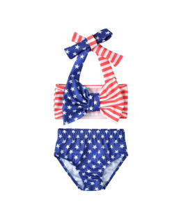 Aalizzwell Baby Girl Bathing Suit, Toddler Girls Two Piece Swimsuit Halter Top Bikini Bottoms Swimming Suit (American Flag, 6-12 Months)