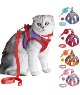 JSXD cat Harness,Leash and collar Set,Escape Proof Kitten Vest Harness for Walking,Easy control Night Safe Pet Harness with Reflective Strap and Bell for Small Large Kitten,Fit for Puppy,Rabbit