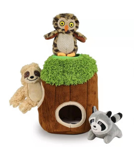 Hide And Seek Dog Puzzle Puppy Toys, Interactive Squeaky Plush, Stuffed Toys For Dogs, Small Size(Sheep, Panda, Forest Animals) (Tree Hole Mix)