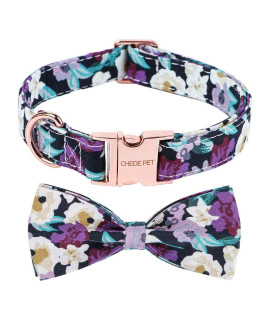 chede Soft &Comfy Bowtie Dog Collar,Cute Plaid Pet Gift for Dogs,Adjustable Dog Collars for Small Medium Large Dogs (XS, Purple Flower)