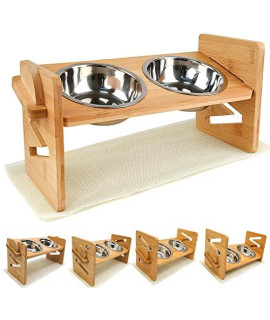 winbarry Raised Dog Bowls,Elevated Dog Bowls,Raised Bamboo Dog Feeding Station with 2 Bowls, Comes with a Nonslip Silicone Pad, Easy to Clean and Mold Free