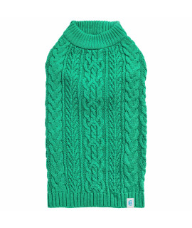 Blueberry Pet Classic Dog Sweater Wool Blend Cable Knit Pullover Crewneck Winter Clothes In Emerald, Back Length 22, Large Warm Coat For Pet
