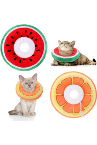 Frienda 2 Pieces Adjustable Cat Cone Collar Soft Cat Recovery Collar Cute Cat Elizabethan Collars Pet Neck Cone For Kitten And Small Dogs, Orange And Watermelon