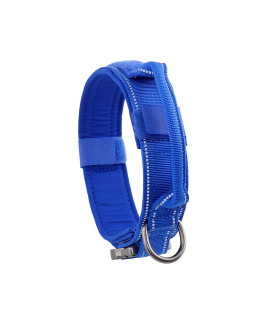 Yunleparks Tactical Dog collar Reflective Nylon Dog collar with Metal Buckle and control Handle for Medium Large Dogs(L,Bright Blue)