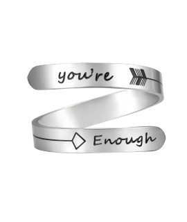 Vrycot Youre Enough Adjustable Stainless Steel Silver Inspirational Opening cute Hiphop Band