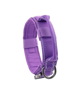 Yunleparks Tactical Dog collar Reflective Nylon Dog collar with Metal Buckle and control Handle for Medium Large Dogs(XL,Purple)