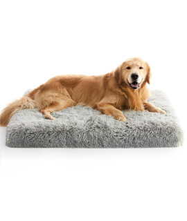 MIHIKK Orthopedic Dog Bed Luxurious Plush Washable Dog Beds with Removable Waterproof Cover Anti-Slip Egg Foam Pet Sleeping Mattress for Large, Jumbo, Medium, Small Dogs, 35 x 22 inch, Gray