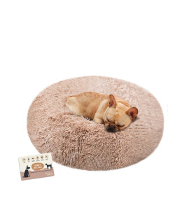 BLUSH PAWS Extra Calming Cozy Round Donut Pet Bed - Anti Anxiety for Cats & Dogs. Orthopedic, Self-Warming Shag or Lux Fur with Nonslip Bottom, Soft, Machine Washable (Small 24", Taupe)