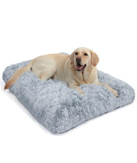WAYIMPRESS Large Dog Crate Bed Crate Pad Mat for Medium Small Dogs&Cats,Fulffy Faux Fur Kennel Pad Comfy Self Warming Non-Slip Dog Beds for Sleeping and Anti Anxiety (41x27.5x4.6 Inch, Grey)