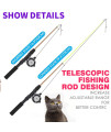 Whefory Retractable Cat Teaser Wand Toy, Cat Toys for Indoor Outdoor Cats Interactive Fishing Rod with 8 Pcs Refills Feather Toy, Plush Mouse Caterpillar & Fish