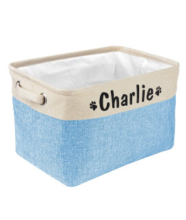 Pet Artist Collapsible Dog Toy Storage Basket Bin With Personalized Pets Name - Rectangular Storage Box Chest Organizer For Dog Toys,Dog Coats,Dog Clothing,Dog Apparel & Accessories,Blue