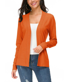 Urban Coco Womens Long Sleeve Open Front Knit Cardigan Sweater (Orange, L)