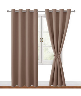 Hiasan Blackout Curtains For Bedroom, 52 X 84 Inches Long - Thermal Insulated Light Blocking Window Curtains For Living Room, 2 Drape Panels Sewn With Tiebacks, Cappuccino
