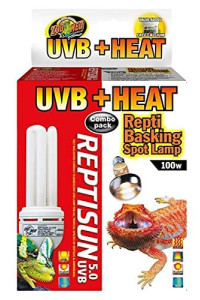 UV-B & Heat Combo Pack for Reptiles - Includes Attached DBDPet Pro-Tip Guide - 100w Basking Spot Bulb & 5.0 UV-B Bulb