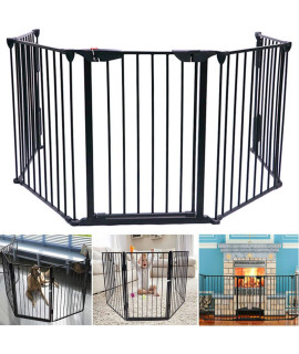 Tonchean Extra Wide Outdoor Pet Gates Dog Gates 118 Inch Freestanding Tall Metal Fireplace Fence Frestanding Pet Gate Pet Fence Safety Gates Play Yard Portable Wide Barrier Gate Christmas Tree Fence