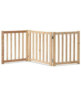 LZRS Solid Hard Wood Freestanding Pet gate,Wooden Dog gates for Doorways,Nature Wood Dog gates for The House,Dog gate for Stairs,Freestanding Indoor gate Safety Fence,3 Panel 24-Natural