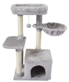 FISHNAP US16H cute cat Tree cat Tower for Indoor cat condo Sisal Scratching Posts with Jump Platform cat Furniture Activity center Play House grey
