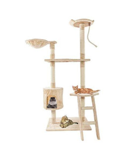 Pet Toys [US-W]60" Solid Cute Sisal Rope Plush Cat Climb Tree Cat Tower Beige