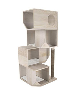 GDLF 49" Modern 4 Tier Solid Wood Deluxe Cat Tree Furniture Condo Tower Scratching Post
