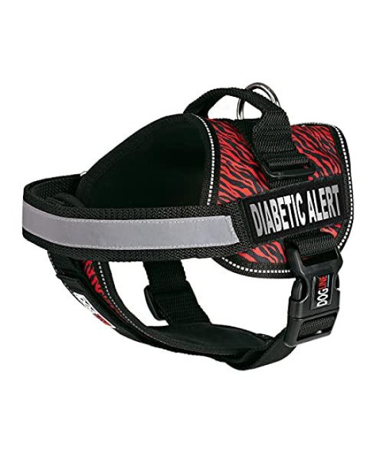 Dogline Unimax Dog Harness Vest with Diabetic Alert Patches Reflective No-Pull, Adjustable Straps, Breathable Neoprene for Medical, Service, Identification and Training Dogs Girth 36 to 46" Zebra Red