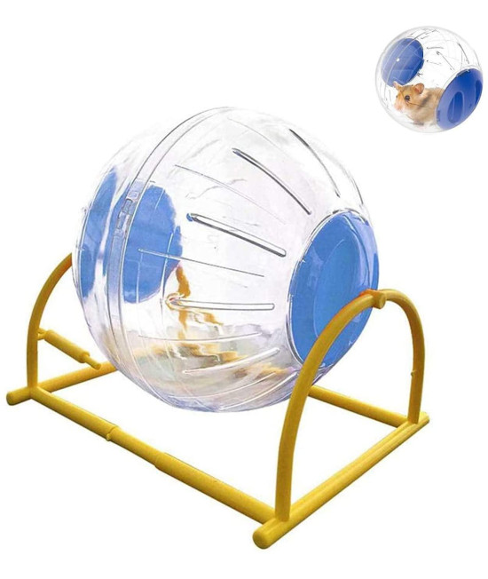 Hamster Ball 6 with Stand Crystal Running Ball for Hamsters Run-About Exercise Fitness Wheels Small Animal Toys Chinchilla Cage Accessories Small Rat Running Ball for Dwarf Hamster(L, Blue E)