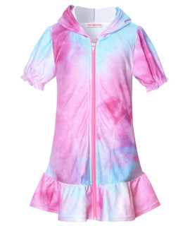 Childrenstar Swim Cover Up For Girls Terry Beach Cover-Up Tie Dye Hooded Zip Robe,Size 8 9