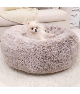 WAYIMPRESS Calming Dog Bed for Extra Small Dog Bed, Comfy Self Warming Round Dog & Cat Bed with Fluffy Faux Fur for Anti Anxiety and Cozy (20x20 Inch, Khaki)
