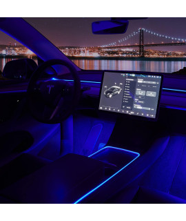 Nestour 2021 2022 2023 Tesla Model 3 Y Interior car Neon Lights (center consoleDashboard2 Foot Lights) with Matching Armrest Organizer, Tesla Ambient Lighting, APP-controlled RgB LED Strip Lights