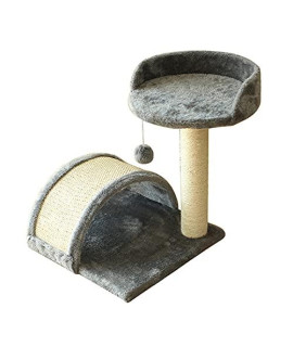Cat Tree Cat House Cradle Bed with Natural Sisal Scratching Posts and Teasing Rope for Kitten (Grey)