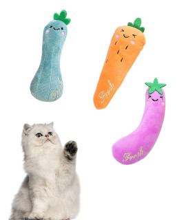 DAJOOEE Cat Toys for Indoor Cats,Cat Catnip Toys 3 Pack,Interactive Cat Toy Cat Toys for Indoor Cats Interactive,Kitten Toys Gifts for Cats(Carrot Eggplant Loofah)