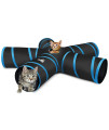 Pawaboo cat Toys, cat Tunnel Tube 5 Way Tunnels 25x53cm Extensible collapsible cat Play Tent Interactive Toy Maze cat House with Balls and Bells for cat Kitten Kitty Rabbit Small Animal, Blue