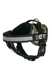 Dogline Unimax Dog Harness Vest with Do Not Pet Patches Reflective No-Pull, Adjustable Straps, Breathable Neoprene for Medical, Service, Identification and Training Dogs Girth 36 to 46" Leopard Brown